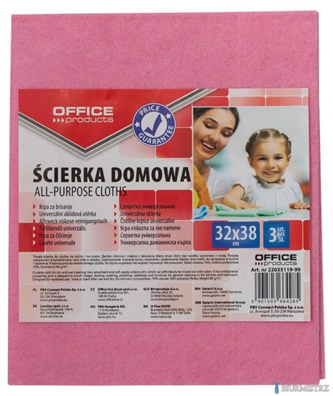 Ścierka domowa , wiskoza 70%, gr. 80g/mkg, 32x38cm, 3szt., mix kolorów, typu OFFICE PRODUCTS 22035119-99