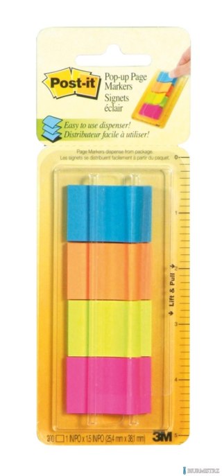 Znaczniki POST-IT_ w podajniku (672-P1), papier, 25,4x38mm, 4x50 kart., mix kolorów neonowy