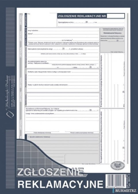 601-1 Zgłoszenie reklamacji MICHALCZYK&PROKOP A4 40 kartek