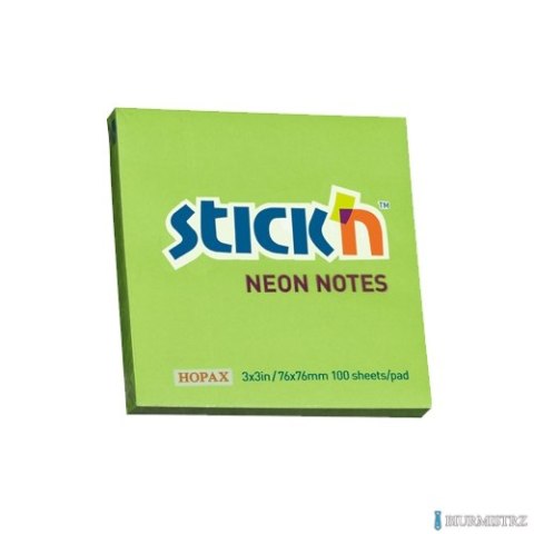 Bloczek STICKN 76x76mm zielony neonowy 100k 21167 STICKN