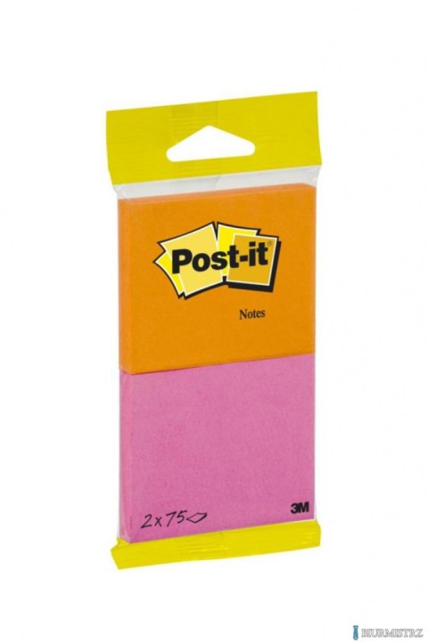 Bloczek samoprzylepny POST-IT_ (6720-PO),76x63,5mm, 2x75 kart., zawieszka, pomarańczowo-różowy