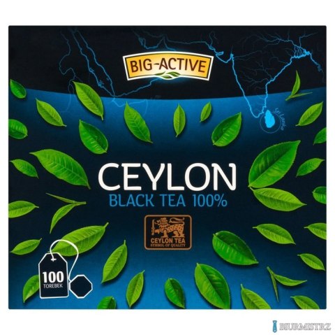 Herbata BIG-ACTIVE PURE CEYLON, 100 torebek x1,5g z zawieszką czarna