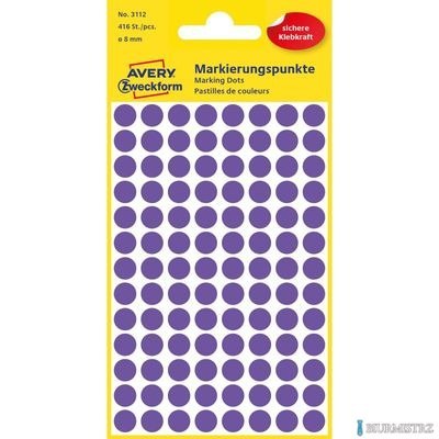 Kółka do zaznaczania kolorowe, 416 etyk./op., Q8 mm, fioletowe Avery Zweckform, 3112