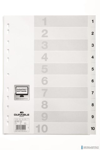 Przekładki PP A4 białe, nadrukowane indeksy, podział 1-10, 616202 DURABLE