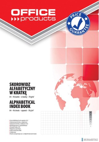 Skorowidz , A4, w kratkę, alfabetyczny, twarda okładka, 96 kart., 70gsm, typu OFFICE PRODUCTS 16061131-99
