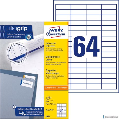 Trwałe etykiety uniwersalne 3667 48,5x16,9 100ar Avery Zweckform