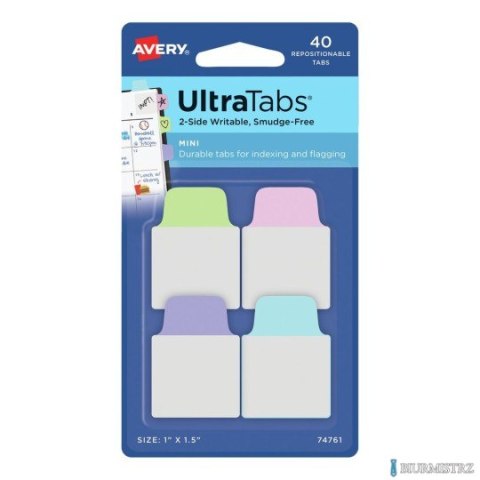 Ultra Tabs - samoprzylepne zakładki indeksujące, kolorowe, pastelowe, 25,4x38, 40 szt., Avery Zweckform 74761