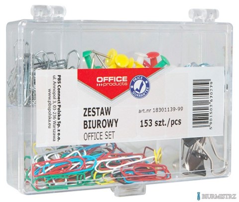 Zestaw biurowy (pinezki, klipy i spinacze) , mix 153szt., mix kolorów, typu OFFICE PRODUCTS 18301139-99