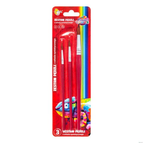 Zestaw pędzli 3 sztuki z włosia syntetycznego nr: 2,6,12 Sweet Colours 60768 OTOCKI