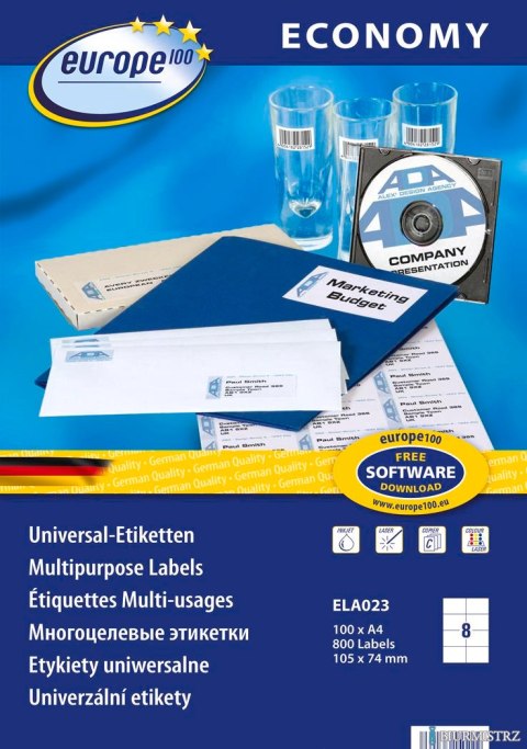 Etykiety uniwersalne Economy Europe100 by Avery Zweckform, A4, 100 ark./op., 105 x 74 mm, białe ELA023