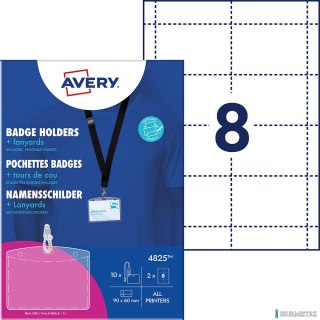 Holdery na identyfikatory ze smyczą, 60 x 90 mm, 10 szt + smycze + 2 ark/16 wkładów; przezroczyste holdery/białe wkłady 190 g/m,