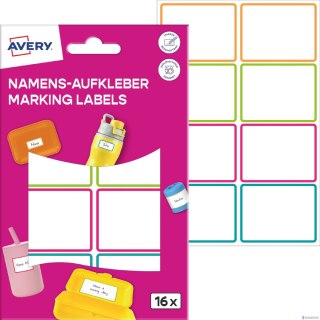 Naklejki do oznaczania; 48 x 34 mm, 16 naklejek, kolorowe ramki, AVERY NAME16C