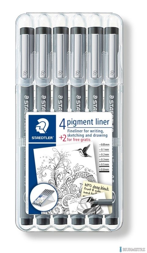 Pisak z atramentem pigmentowym, 6 szt., czarny, Staedtler S 308 SB6P