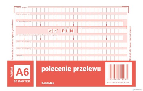 Polecenie przelewu, (1+1), A6 80 kartek, 10-449-5M DOTTS