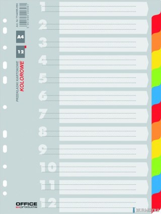 Przekładki , karton, A4, 227x297mm, 12 kart, mix kolorów, typu OFFICE PRODUCTS 21071221-99