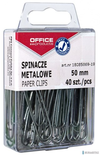 Spinacze metalowe OFFICE PRODUCTS, gładkie, 50mm, w pudełku, 40szt., srebrne 18085069-19