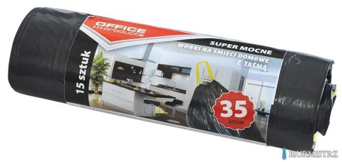 Worki na śmieci domowe z taśmą , super mocne (LDPE), 35l, 15szt., czarne, typu OFFICE PRODUCTS 22023218-05