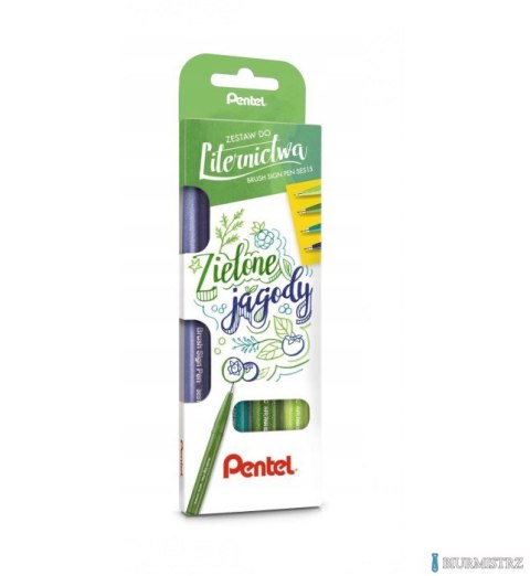 Zestaw pisaków pędzelkowych do kaligrafii i liternictwa ZIELONE JAGODY SES15C-ST4ADDKPL PENTEL