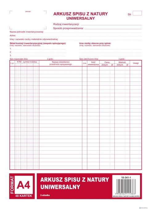 Arkusz spisu z natury A4, 48 kartek wielokopia 10-341-1 DOTTS