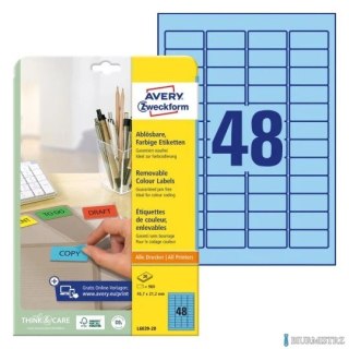 Etykiety niebieskie L6039-20 45,7 x 21,2 20 ark. usuwalne, Avery Zweckform