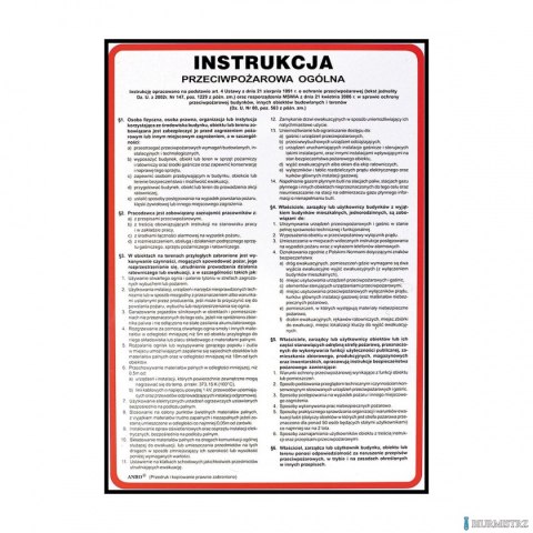 Naklejka INSTRUKCJA POSTĘPOWANIA NA WYPADEK POŻARU Z-IP1-P