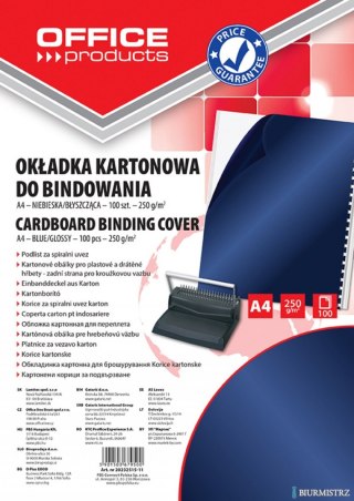Okładki do bindowania , karton, A4, 250gsm, błyszczące, 100szt., ciemnoniebieski, typu OFFICE PRODUCTS 20232515-11