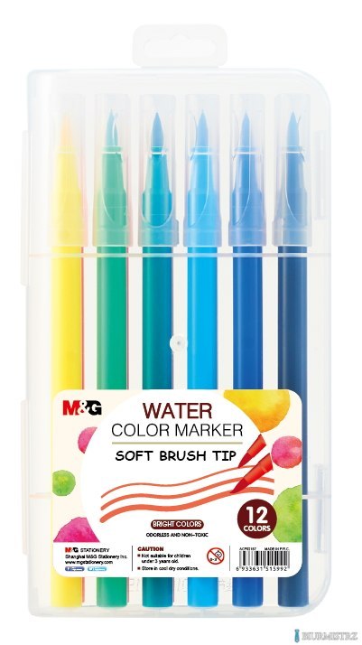 Pisak artystyczny pędzelkowy 1-4 mm, wodny, zestaw 12 kolorów, MG MG ACP92167