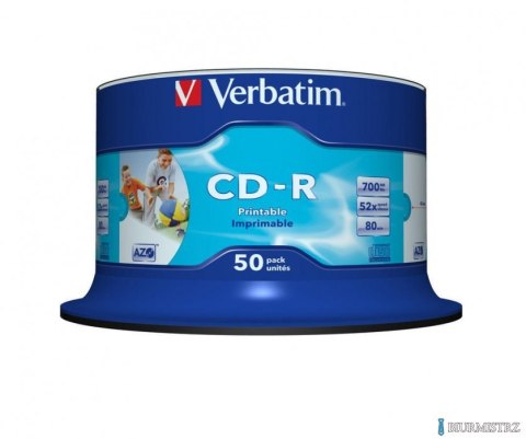 Płyta CD-R VERBATIM CAKE 52x (50) nadruk AZO Printable 700MB 43438