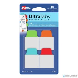 Ultra Tabs - samoprzylepne zakładki indeksujące, kolorowe, klasyczne, 25,4x38, 40 szt., Avery Zweckform 74760
