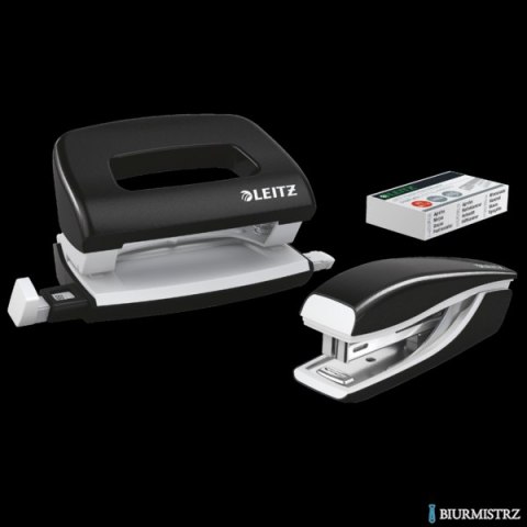 Zszywacz + dziurkacz metalowy Leitz Mini WOW, czarny, 10 lat gwarancji, 10 kartek 55612095