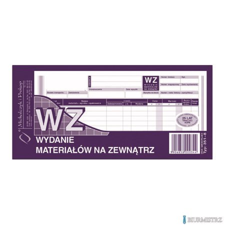 351-8 WZ wydanie materiałów na zewnątrz, 1/3 A4 80 kartek, MICHALCZYK&PROKOP