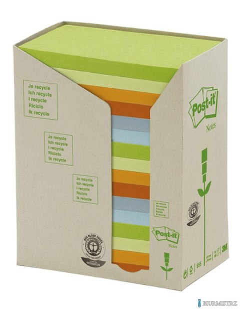Bloczek samoprzylepny ekologiczny POST-IT_(655-1RPT), 127x76mm, 16x100 kart., pastelowy (X)