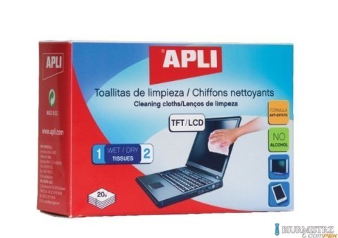 Chusteczki do czyszczenia ekranów APLI (AP11828) 20szt sucha+mokra