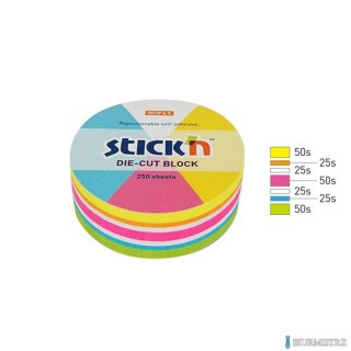 Notes koło, 67x67mm, mix 5 kol. neon+biały, 250kart. Stickn 21830