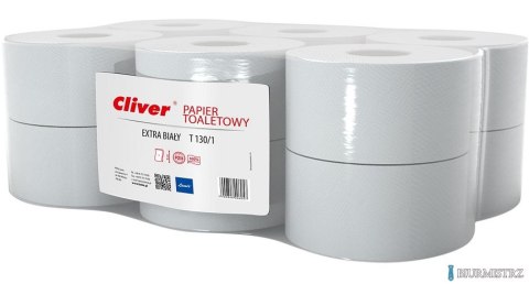 Papier toaletowy 130/1 (12 rolek) 130m 1warstwa extra biały makulatura JUMBO CLIVER 6057