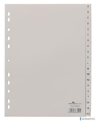 Przekładki PP A4 szare, nadruk indeks, A-Z 20 części Szary 651310 DURABLE