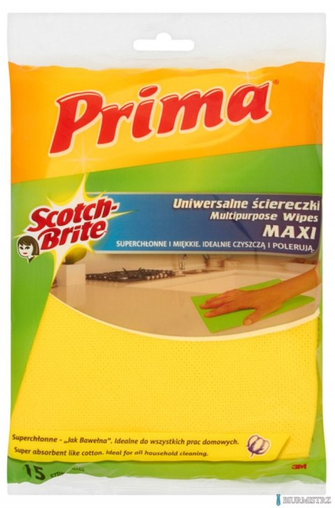 Ściereczki uniwersalne PRIMA Maxi Jak bawełna, 15szt., żółte