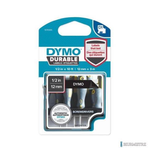 Taśma DYMO D1 Durable - 12 mm x 3 M - biały/czarny 1978365 do drukarek etykiet