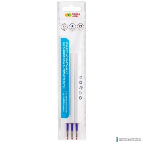 Wkłady do długopisu automatycznego, wymazywalne, 0.5mm, niebieskie, 3 szt. w etui, Happy Color HA 4129 21P1-3