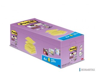 Bloczek samoprzylepny POST-IT_ Super sticky Z-Notes (R330-SSCY-VP20), 76x76mm, 16x90 kart., zółty, 4 bloczki gratis