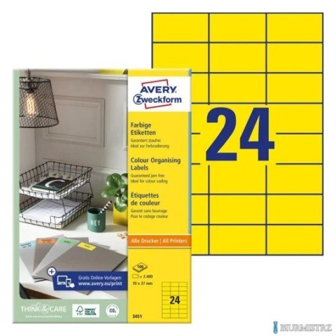 Etykiety żółte 3451 70 x 37 100 ark trwałe, Avery Zweckform