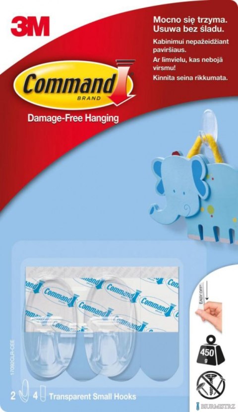 Haki wielokrotnego użytku COMMAND_ (17092CLR PL), małe, 2 szt., transparentne