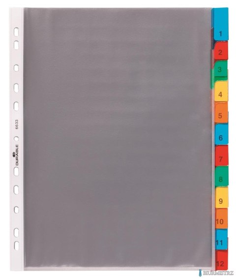 Przekładki A4, kolorowe indeks, 12 części, 1 -12 przezr. 663319 DURABLE (X)
