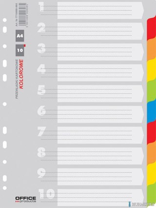 Przekładki , karton, A4, 227x297mm, 10 kart, mix kolorów, typu OFFICE PRODUCTS 21071021-99