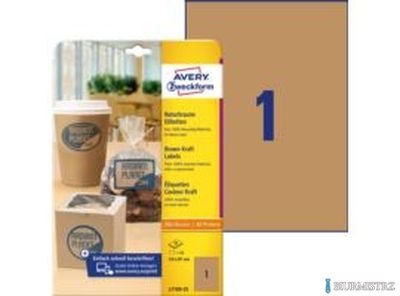 Brązowe etykiety na produkty, A4, 25 ark./op., 210 x 297 mm, AVERY ZWECKFORM, L7109-25