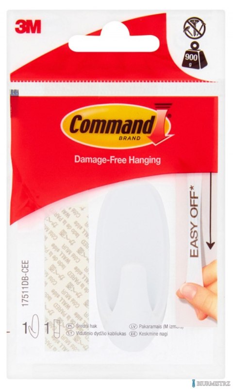 Hak wielokrotnego użytku COMMAND_ Basic (17511DB-CEE HAK), z metalowym uchwytem, średni, biały