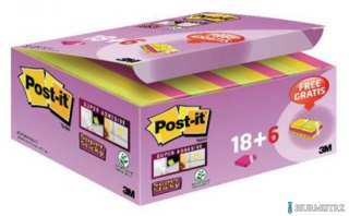 Karteczki samoprzylepne POST-IT_ Super Sticky (622-P24SSCOL), 47,6x47,6mm, 18+6x90 kart., mix kolorów, GRATIS