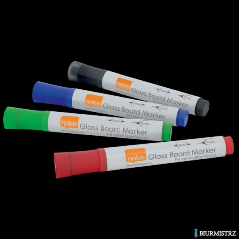 Markery NOBO do szklanych tablic mix kolorów (4) 1905324 suchościeralny 4 kolory komplet