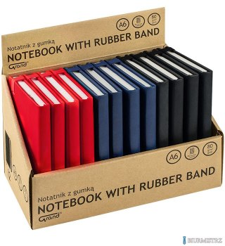Notatnik z gumką A6/80 kartek, 80g/kratka, mix kolorów, 150-1416 GRAND