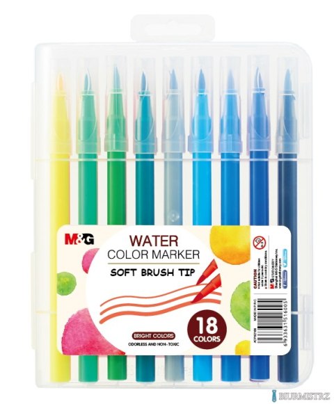 Pisak artystyczny pędzelkowy 1-4 mm, wodny, zestaw 18 kolorów, MG MG ACP92168